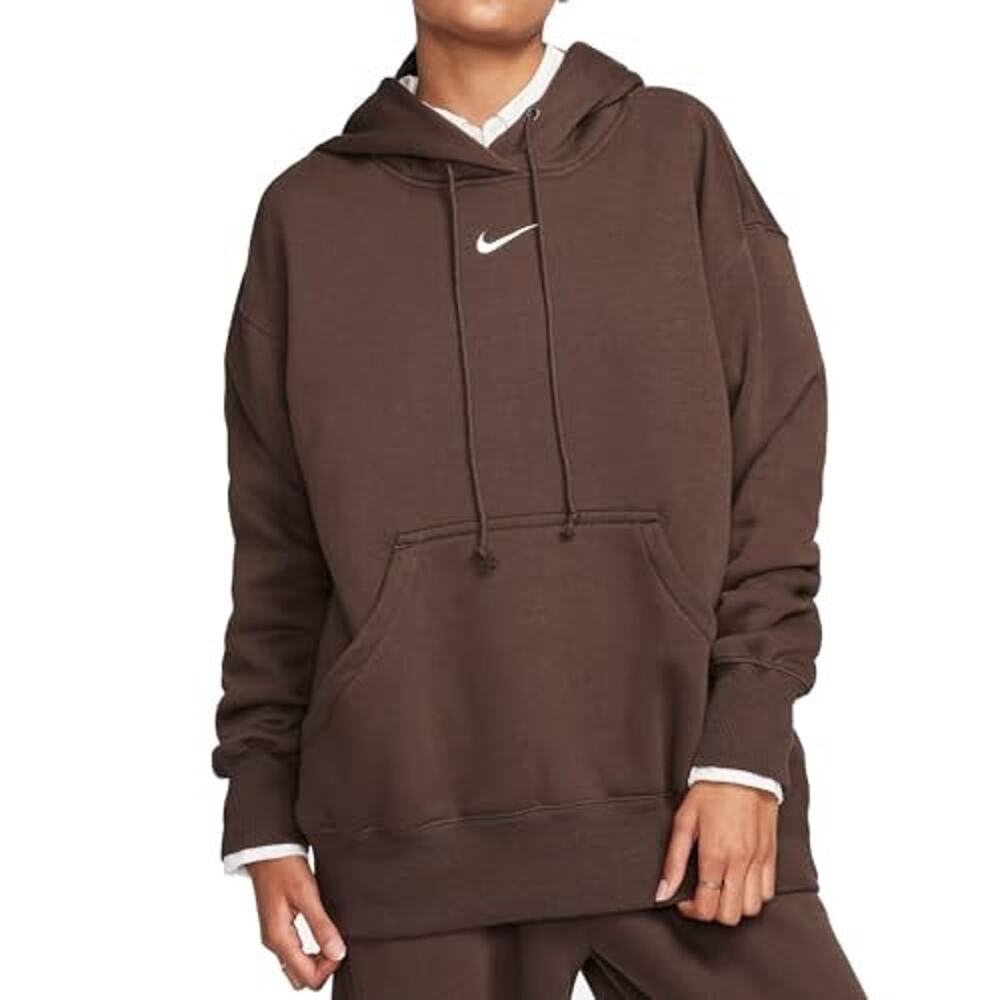 Nike Women's Phoenix Fleece Oversized Pullover Hoodie Sweatshirt Brown Large NWT